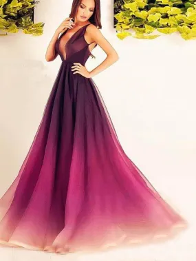 Elegant Deep V-neck Unique Colors Long Cheap Chiffon Prom Dresses, TYP1465