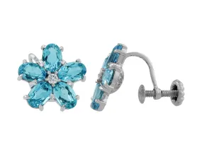 14k White Gold Aquamarine Diamond Florette Earrings