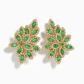 14K Yellow Gold French Clip Emerald and Diamond Statement Earrings, 2.95 TCW