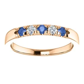 14KT GOLD 0.24 CTW SAPPHIRE & 0.12 CTW DIAMOND FRENCH-SET 5 STONE BAND