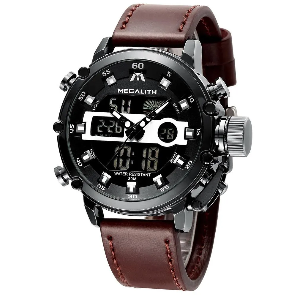 8051M |  Analog Digital Men Watch | Leather Band