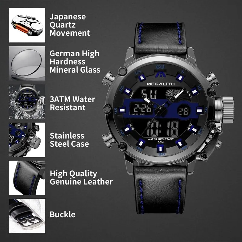 8051M |  Analog Digital Men Watch | Leather Band