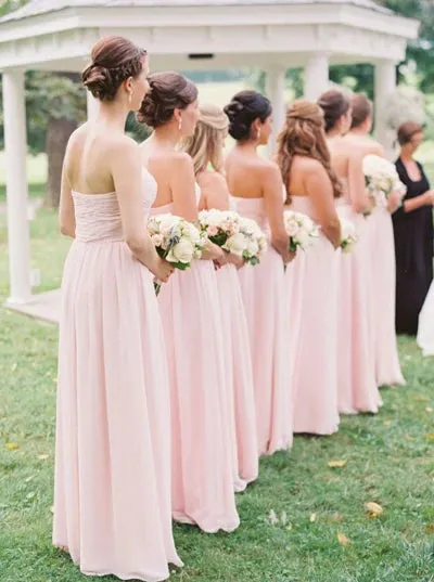 A-line Floor-length Sweetheart Strapless Pink Chiffon Bridesmaid Dresses, BD1044