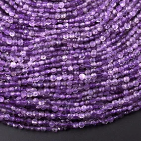 AAA Faceted Natural Purple Amethyst Coin Beads 2mm 3mm Flat Disc Dazzling Micro Diamond Cut 15.5" Strand