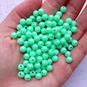 AB Gumball Beads | 6mm Chunky Beads | Kawaii Acrylic Beads | Fairy Kei Jewelry Making (AB Pastel Teal Blue Green / 100pcs)