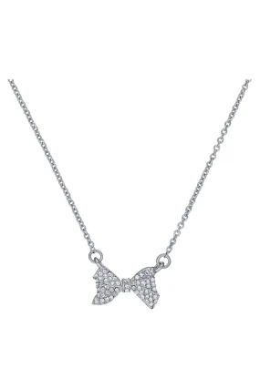 Barsie Crystal Bow Pendant Necklace Silver