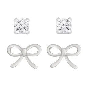 Bow and CZ Stud Set in Sterling Silver