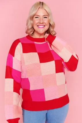 Check Mate Pink and Red Knit