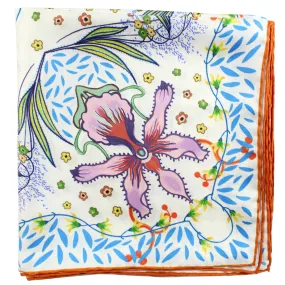 Givenchy Scarf White Orange Blue Floral - Large 36 Inch Square Twill Silk Scarf SALE