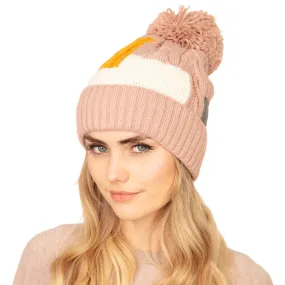 Patch Fleece Pom Pom Beanie Hat