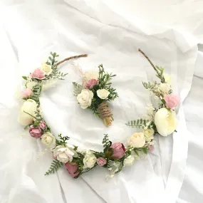 Pink Mulberry Paper Roses Flower Crown  / Wedding Flower Crown / Bridal Crown / Flower Girl Crown